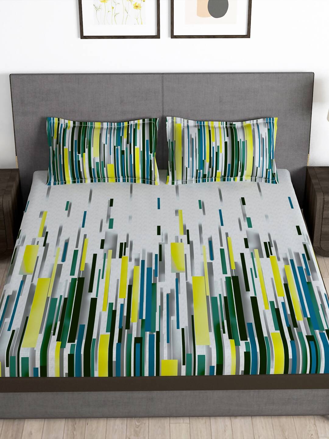 Story@home Grey & White Striped Microfiber 180 TC Bedsheet With Pillow Cover - Swadesiicart