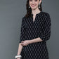 Antaran Black Pure Cotton Geometric Printed Tunic - Swadesiicart
