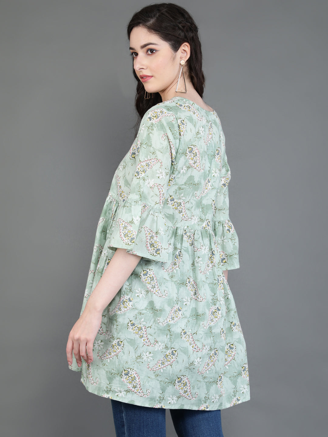 Antaran Green Pure Cotton Printed Tunic - Swadesiicart