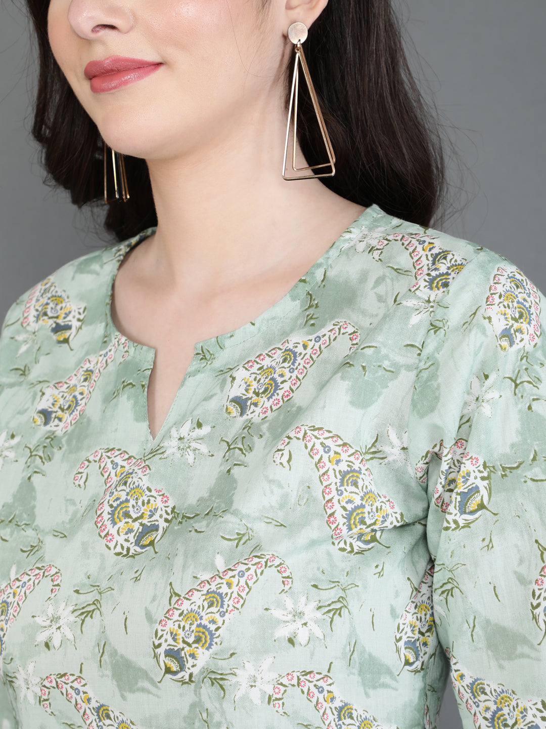 Antaran Green Pure Cotton Printed Tunic - Swadesiicart
