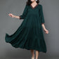 Antaran Dark Green Rayon Embroidered Dress - Swadesiicart