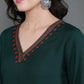 Antaran Dark Green Rayon Embroidered Dress - Swadesiicart