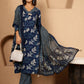 Antaran Blue Pure Cotton Embellished Kurta Pant & Dupatta Set - Swadesiicart