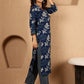 Antaran Blue Pure Cotton Embellished Kurta Pant & Dupatta Set - Swadesiicart