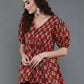 Antaran Brown/Rust Pure Cotton Aliacut Printed Top - Swadesiicart