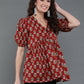 Antaran Brown/Rust Pure Cotton Aliacut Printed Top - Swadesiicart