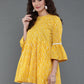Antaran Yellow Pure Cotton Printed Tunic With Button Detail On Back - Swadesiicart