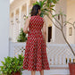 Antaran Maroon Pure Cotton Tiered Printed Dress - Swadesiicart