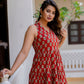 Antaran Maroon Pure Cotton Tiered Printed Dress - Swadesiicart