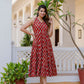 Antaran Maroon Pure Cotton Tiered Printed Dress - Swadesiicart
