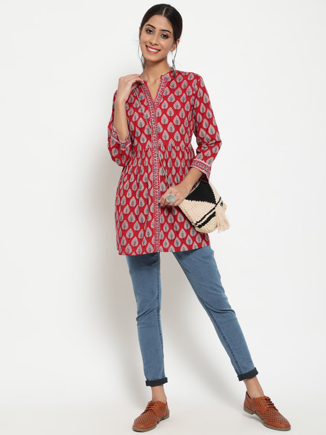 Antaran Maroon Pure Cotton Printed Tunic - Swadesiicart