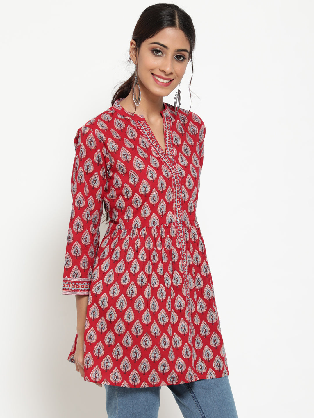 Antaran Maroon Pure Cotton Printed Tunic - Swadesiicart