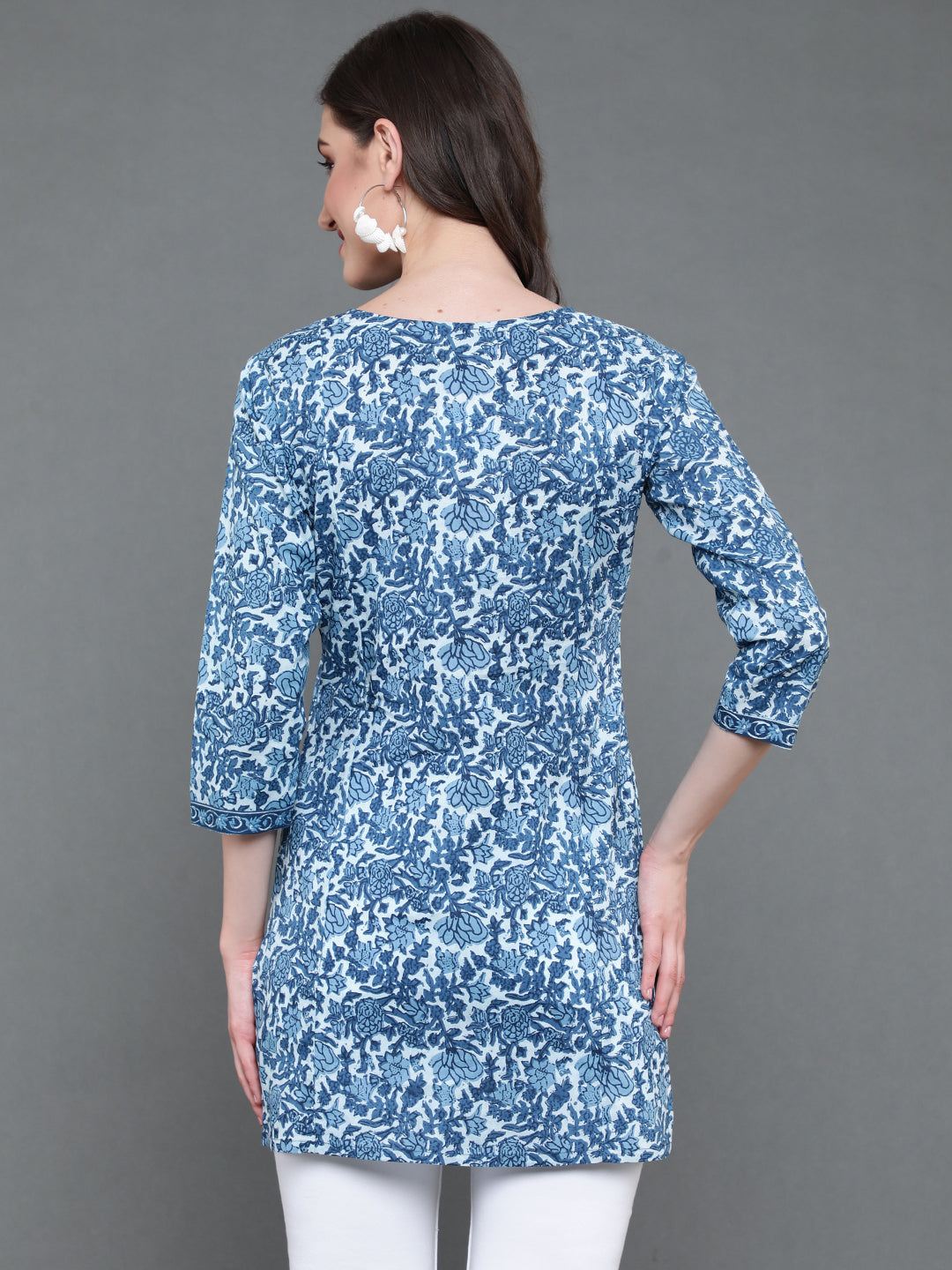 Antaran Blue Pure Cotton Printed Tunic - Swadesiicart