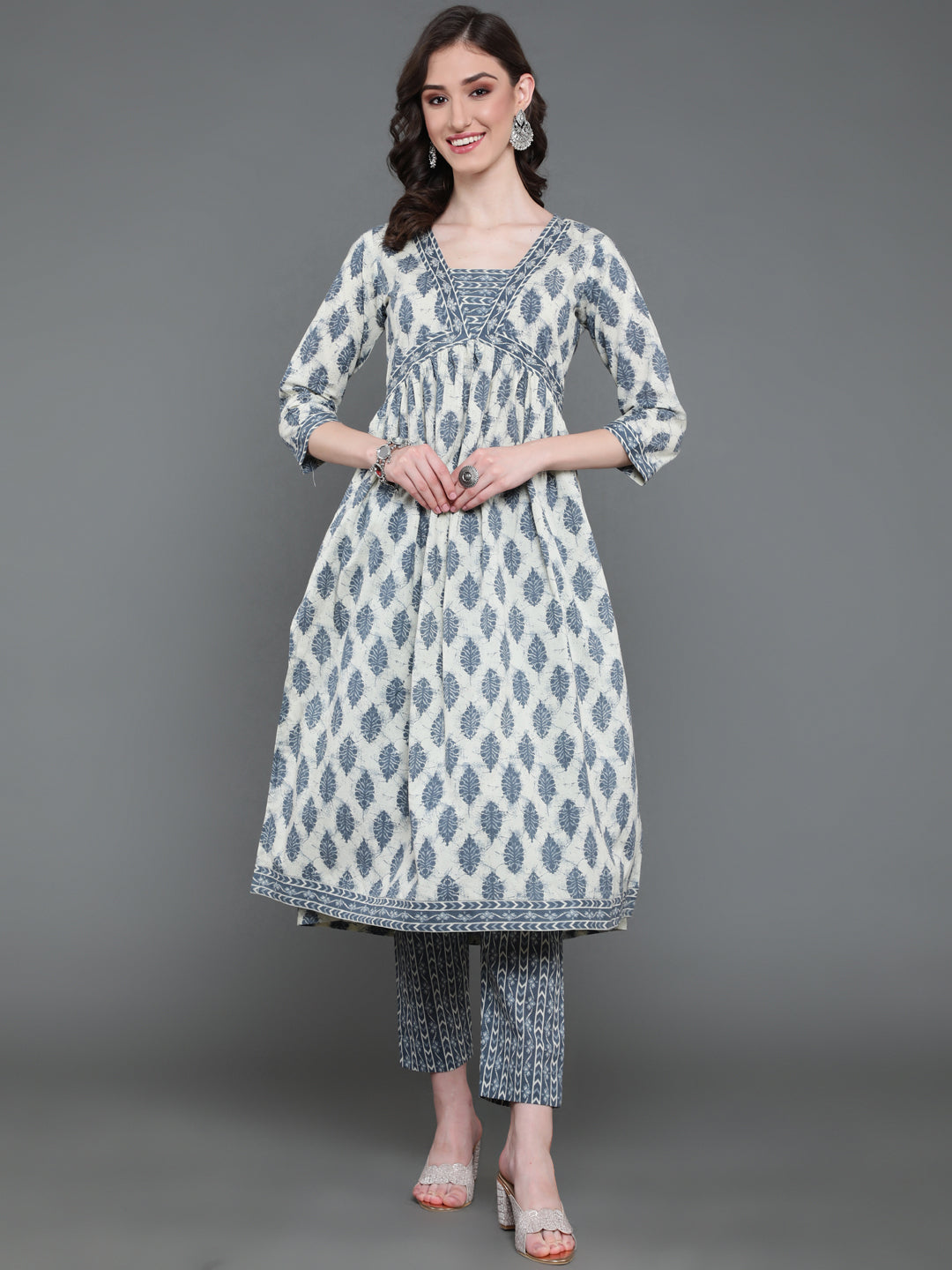 Antaran Beige Pure Cotton Embroidered Kurta Pant Set - Swadesiicart