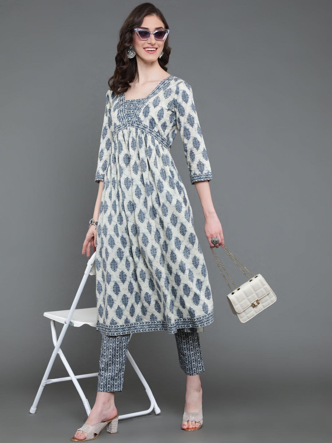 Antaran Beige Pure Cotton Embroidered Kurta Pant Set - Swadesiicart
