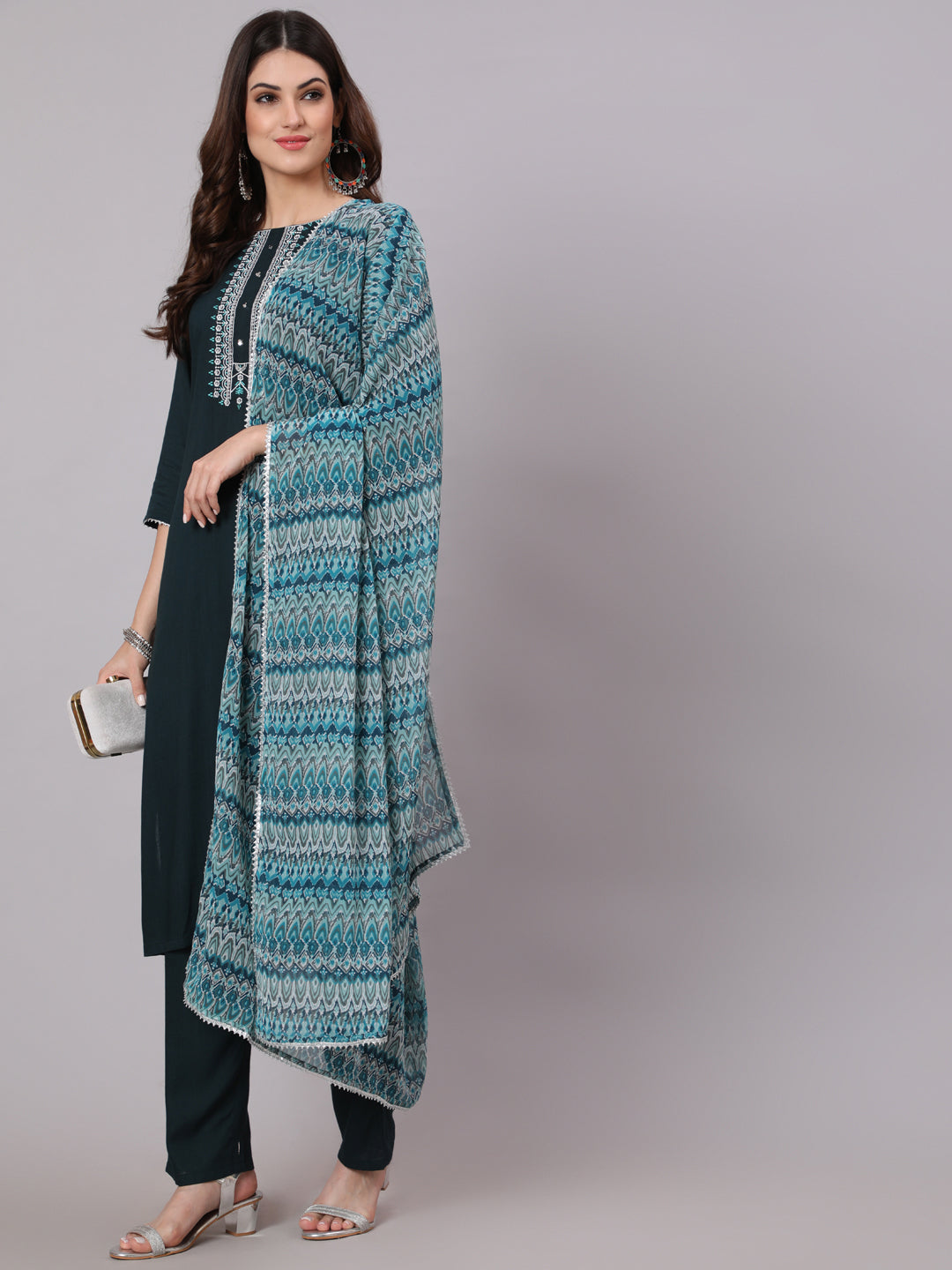 Antaran Blue Rayon Embroidered Kurta Pant Dupatta Set - Swadesiicart