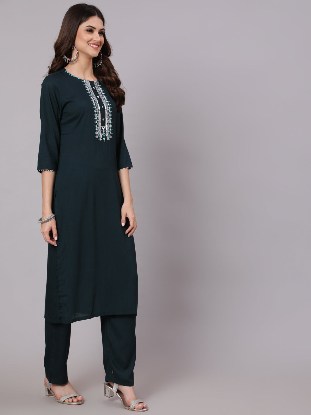 Antaran Blue Rayon Embroidered Kurta Pant Dupatta Set - Swadesiicart