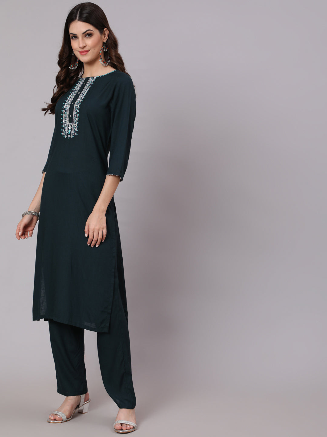 Antaran Blue Rayon Embroidered Kurta Pant Dupatta Set - Swadesiicart