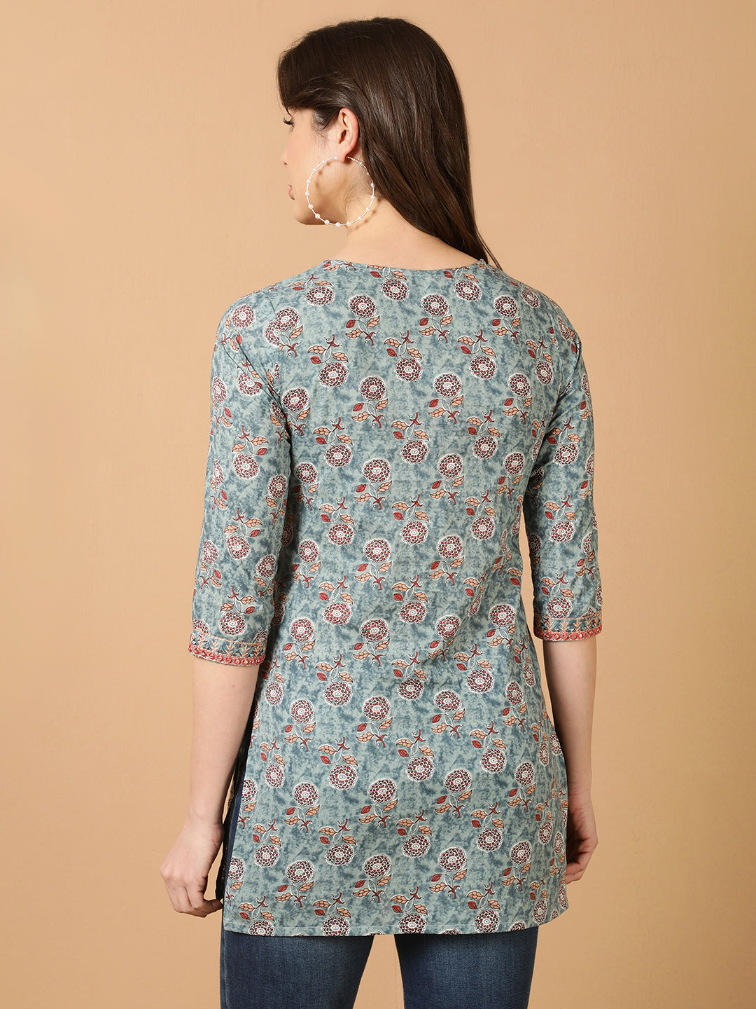 Antaran Blue Pure Cotton Embroidered Tunic - Swadesiicart