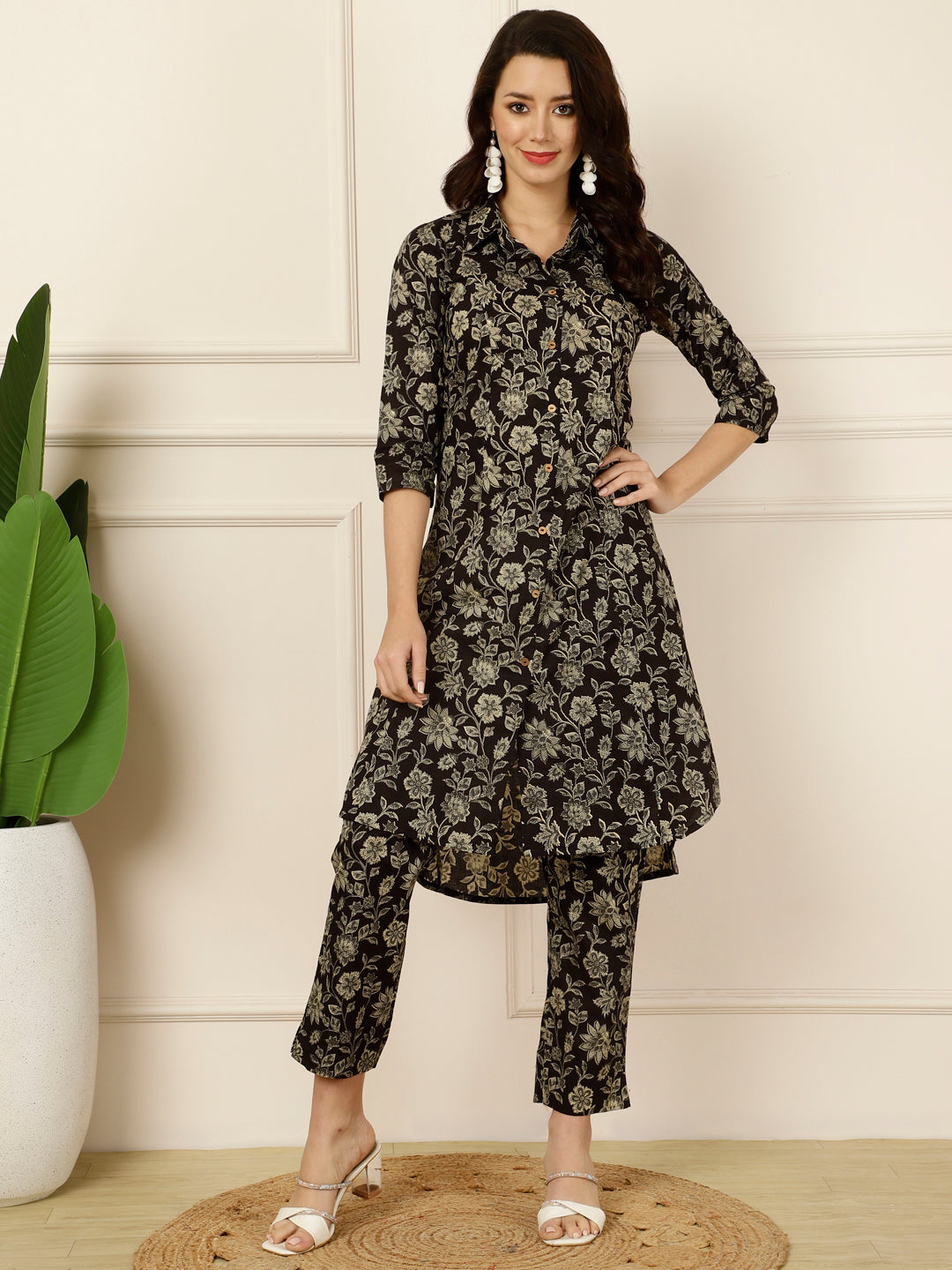 Antaran Black Pure Cotton Printed Co Ord Set - Swadesiicart