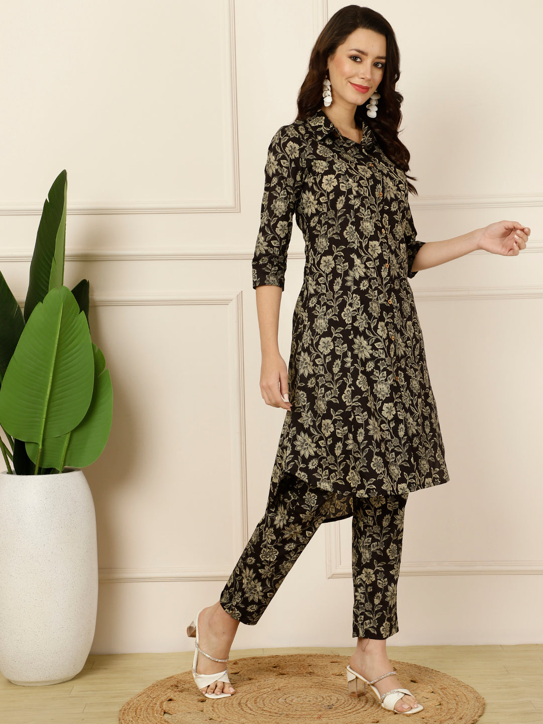 Antaran Black Pure Cotton Printed Co Ord Set - Swadesiicart