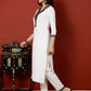Antaran White Cotton Embroidered Kurta Pant Set - Swadesiicart