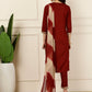 Antaran Maroon Rayon Embellished Kurta Pant & Dupatta Set - Swadesiicart