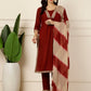 Antaran Maroon Rayon Embellished Kurta Pant & Dupatta Set - Swadesiicart