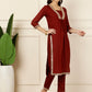 Antaran Maroon Rayon Embellished Kurta Pant & Dupatta Set - Swadesiicart