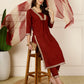Antaran Maroon Rayon Embellished Kurta Pant & Dupatta Set - Swadesiicart