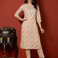 Antaran Peach Pure Cotton Embroidered Kurta Pant Set - Swadesiicart