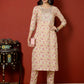 Antaran Peach Pure Cotton Embroidered Kurta Pant Set - Swadesiicart