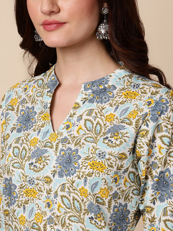 Antaran Blue Pure Cotton Printed Tunic - Swadesiicart