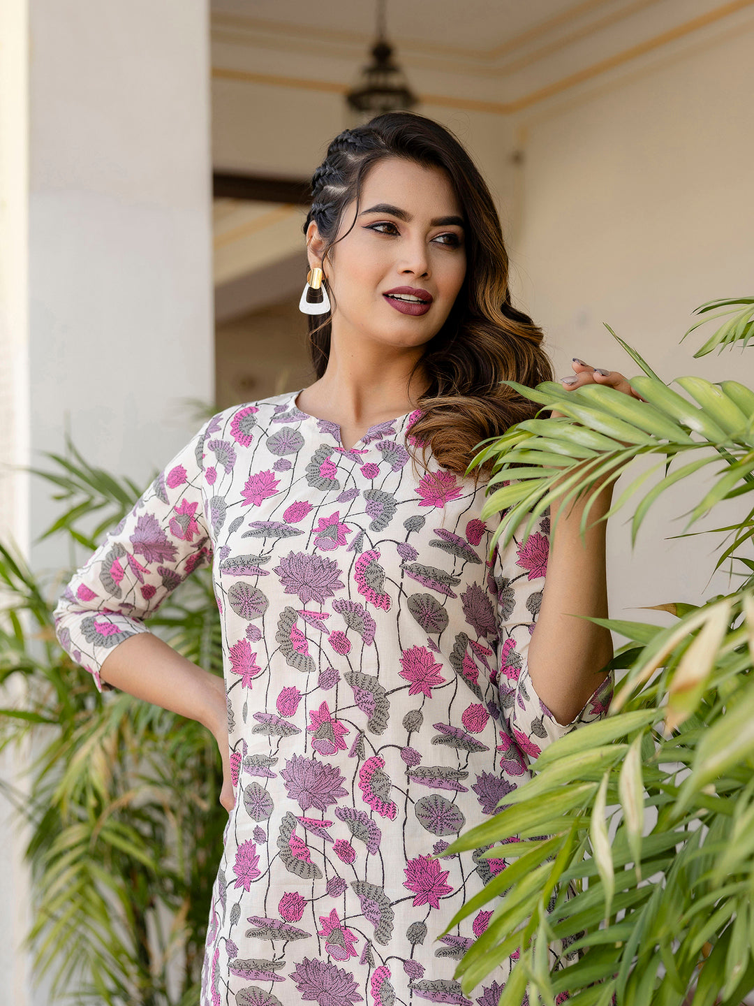 Antaran Off White Pure Cotton Floral Printed Co Ord Set - Swadesiicart