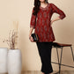 Antaran Maroon Pure Cotton Maroon Printed Tunic - Swadesiicart