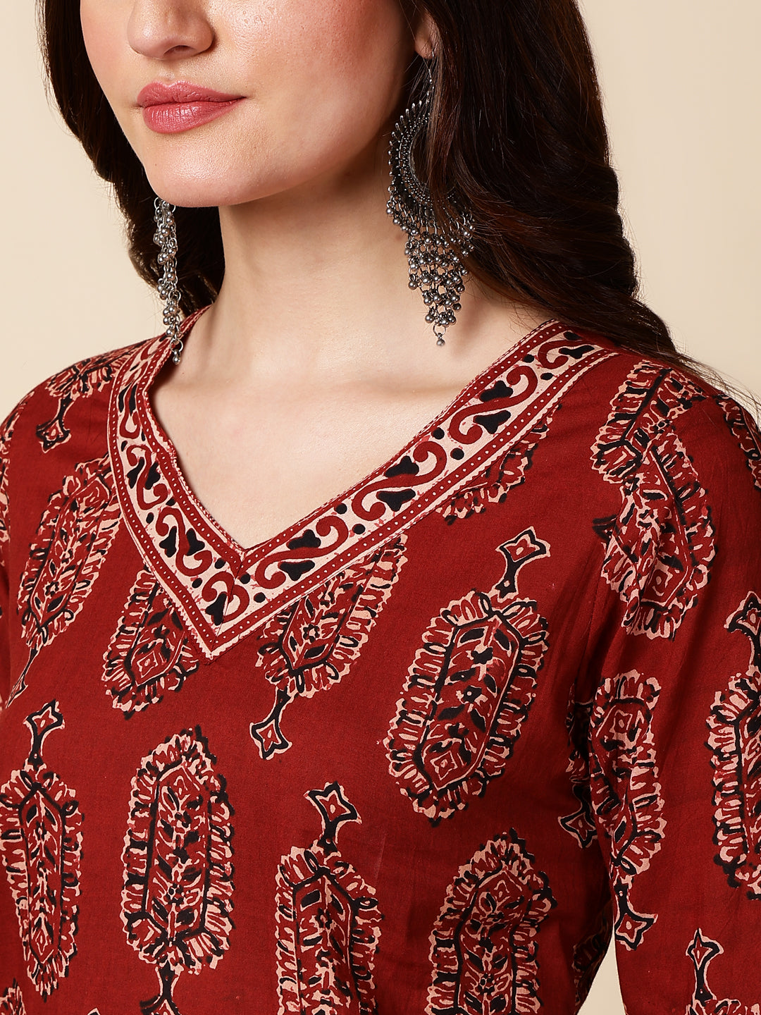 Antaran Maroon Pure Cotton Maroon Printed Tunic - Swadesiicart