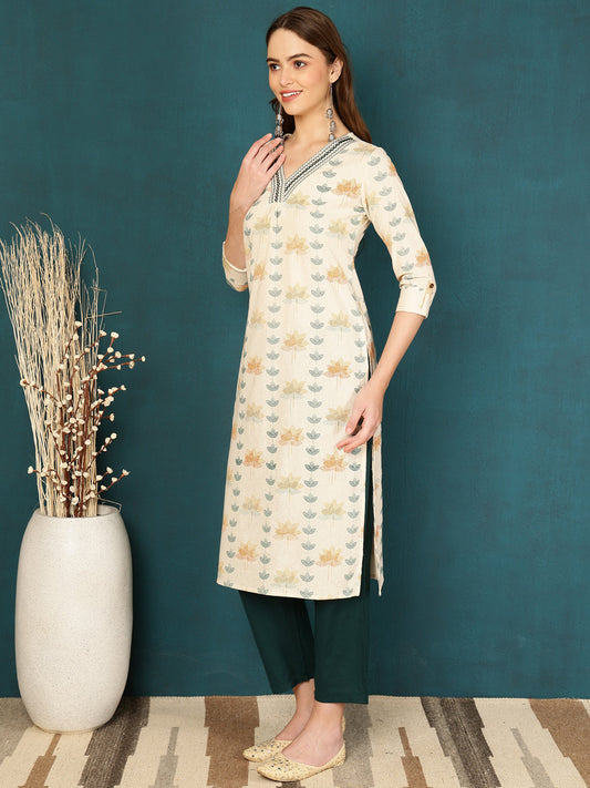 Antaran Off White Pure Cotton Embellished Kurta