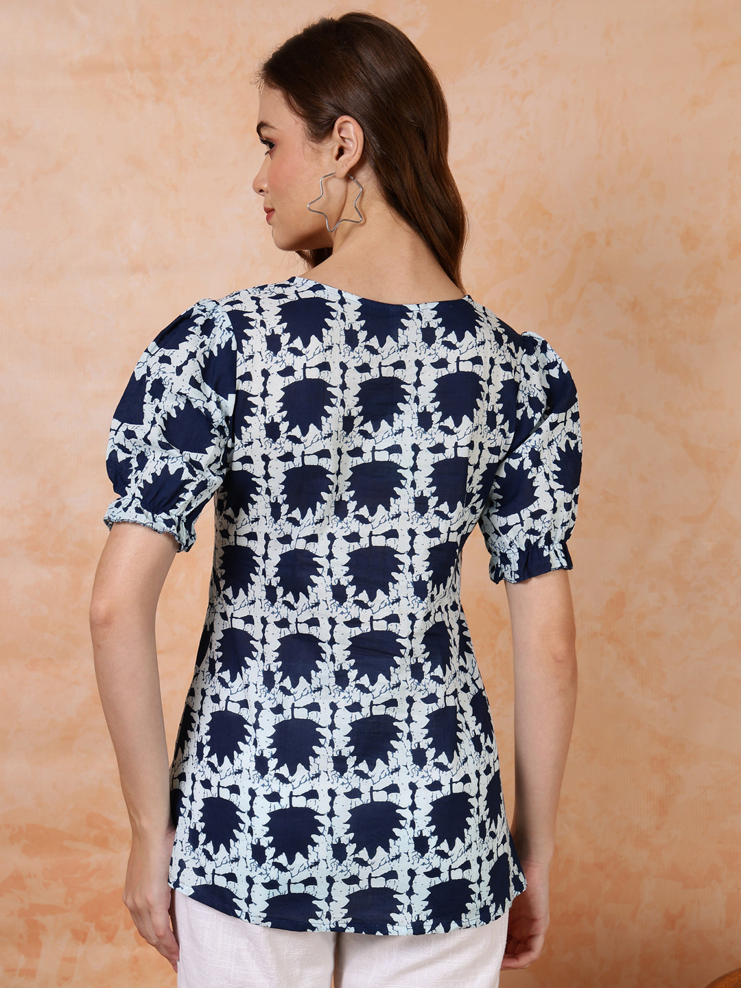 Antaran Blue Pure Cotton Printed Tunic - Swadesiicart