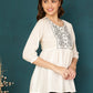 Antaran White Pure Cotton Embellished Tunic - Swadesiicart