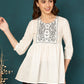 Antaran White Pure Cotton Embellished Tunic - Swadesiicart