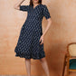 Antaran Blue Pure Cotton Flared Printed Dress - Swadesiicart