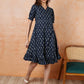 Antaran Blue Pure Cotton Flared Printed Dress - Swadesiicart