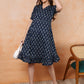 Antaran Blue Pure Cotton Flared Printed Dress - Swadesiicart