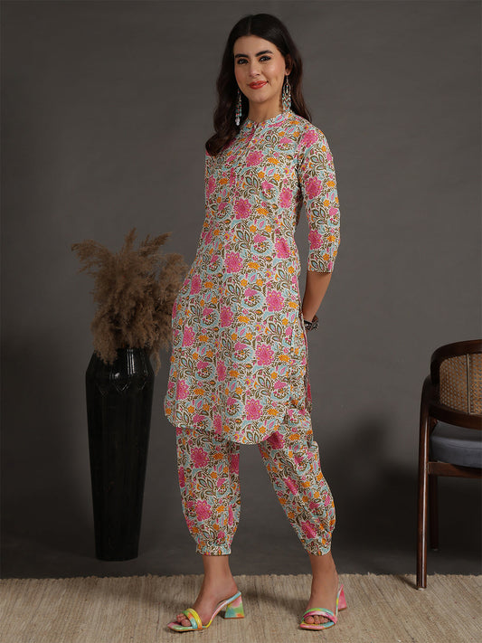 Antaran Sky Blue Pure Cotton Floral Printed Co Ord Set