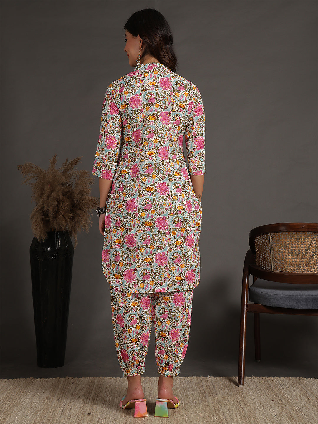 Antaran Sky Blue Pure Cotton Floral Printed Co Ord Set - Swadesiicart