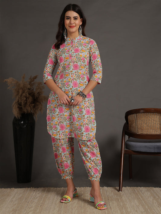 Antaran Sky Blue Pure Cotton Floral Printed Co Ord Set
