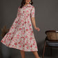 Antaran White Pure Cotton Tiered Floral Printed Dress - Swadesiicart