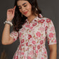 Antaran White Pure Cotton Tiered Floral Printed Dress - Swadesiicart