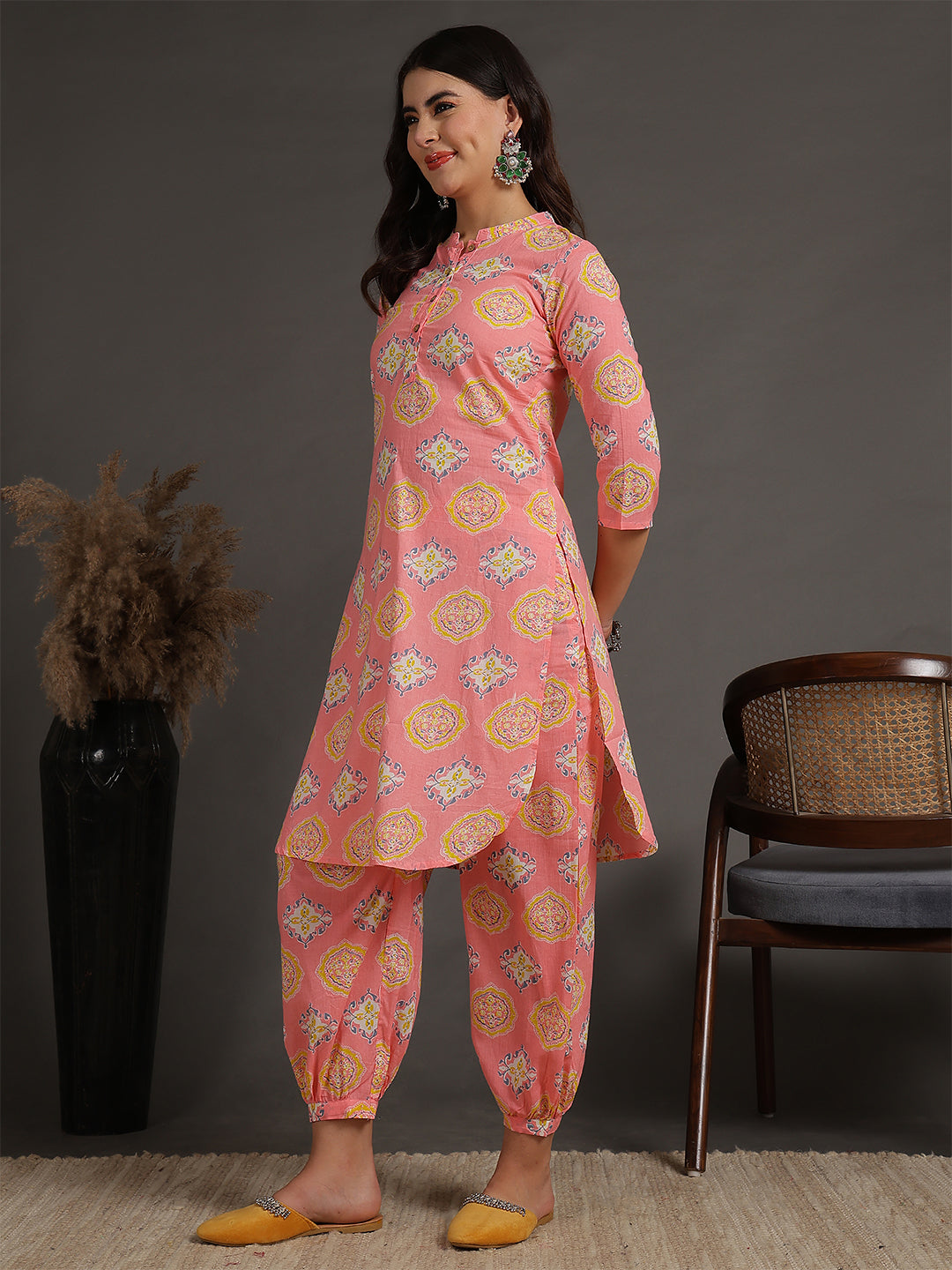 Antaran Peach Pure Cotton Printed Co Ord Set