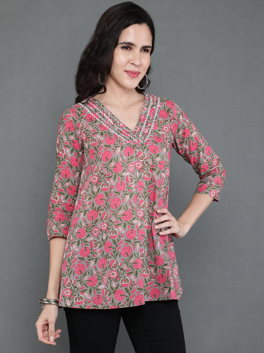 Antaran Grey Pure Cotton Embroidered Top - Swadesiicart